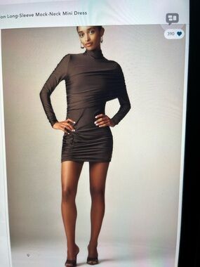 Long-Sleeve Mock Neck Mini Dress in Brown